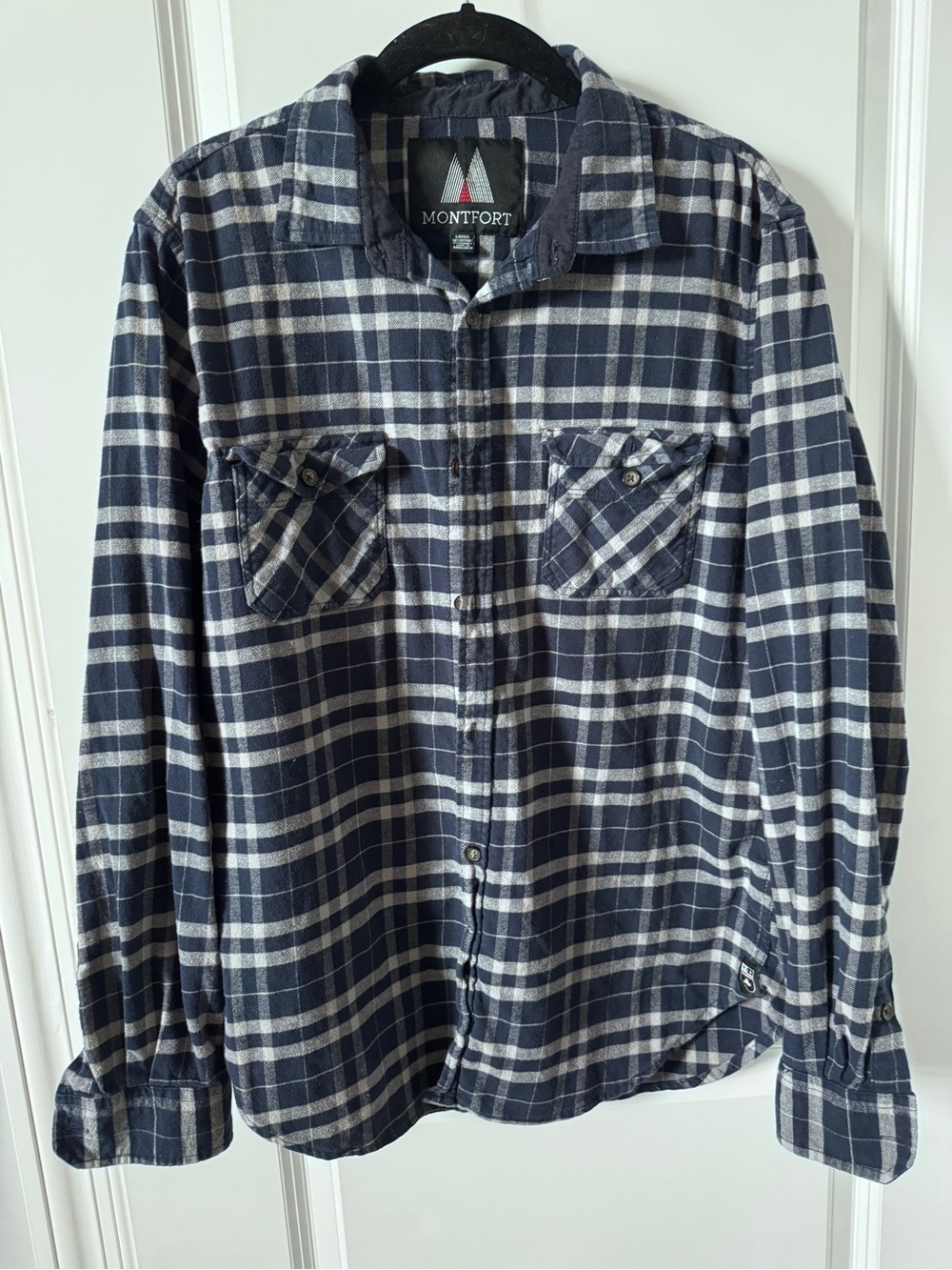 Montfort Navy & White Plaid Flannel Shirt-Large